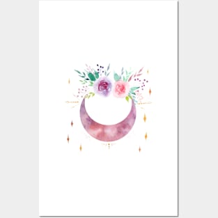 Roses moon watercolor Posters and Art